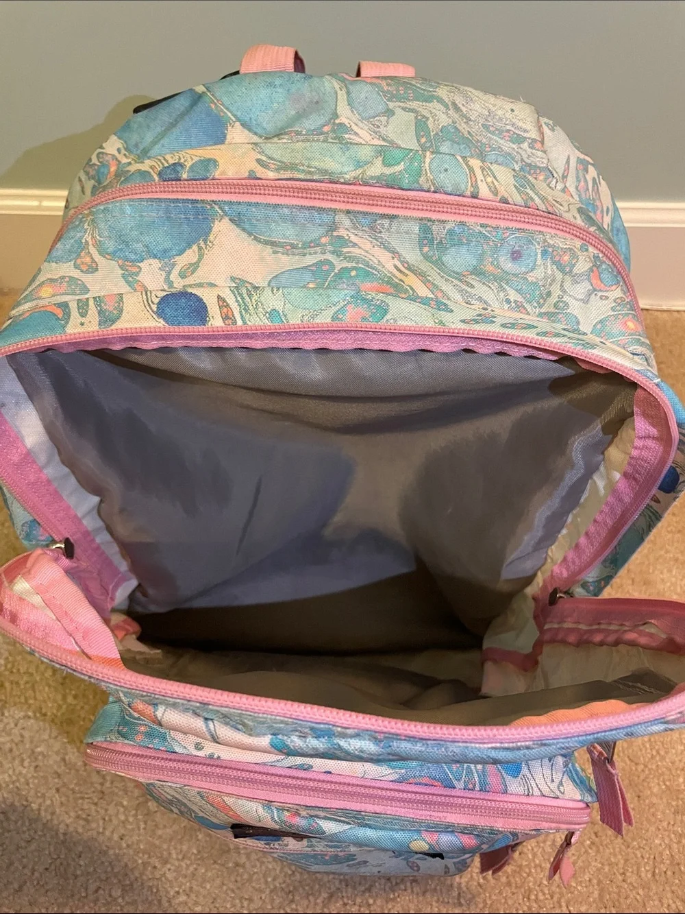 Jansport Swirled Marble Backpack in Blue and Pink
